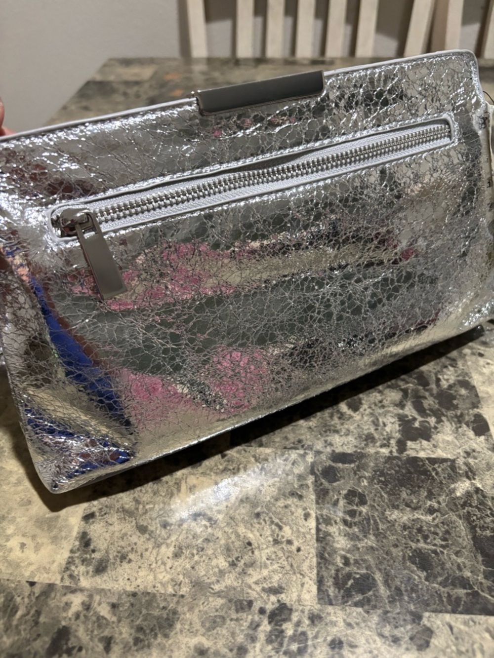 Silver Cracked-Texture Convertible Clutch - Picture 4 of 8